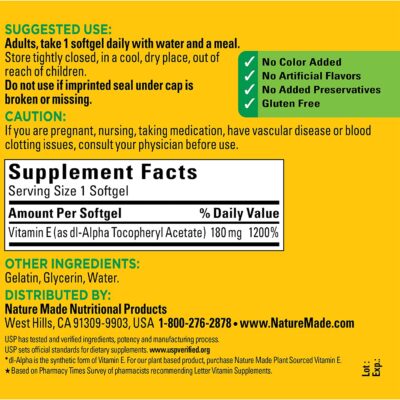 Vitamin E 400 Iu Nature Made (180 Viên) 2 Vitamin E 400 Iu 4